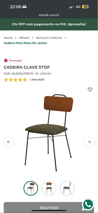 Cadeira Tok & Stok Clave Stof - Musgo/Preto