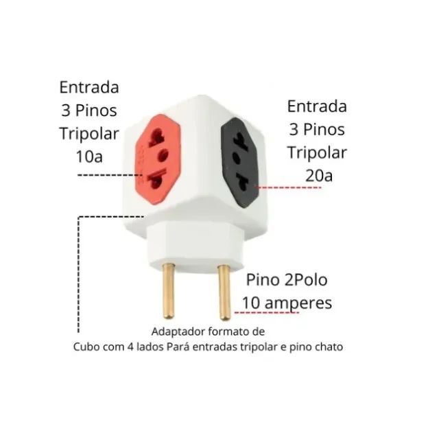 Adaptador Tomada Cubo 10A + 20A 4 Entradas - Foto 4