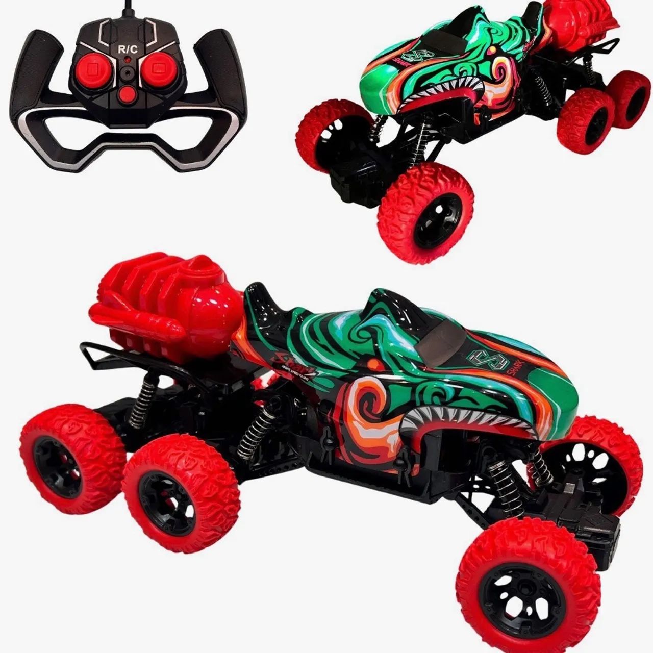 Carrinho Cont. Remoto Bateria 4x4 Off Road Tubarão 6 Rodas - Foto 4