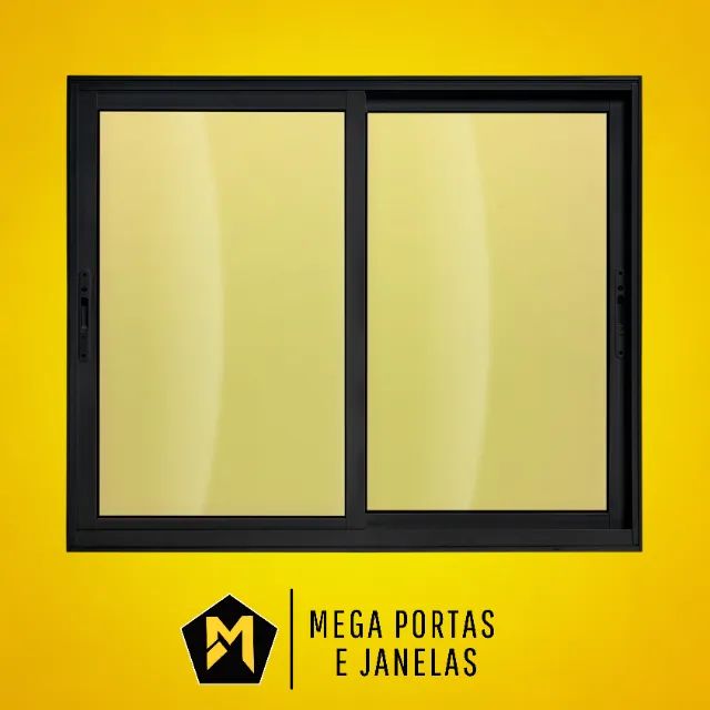 Janela Duas Folhas Alumínio Preto - Linha 25 (Completa)