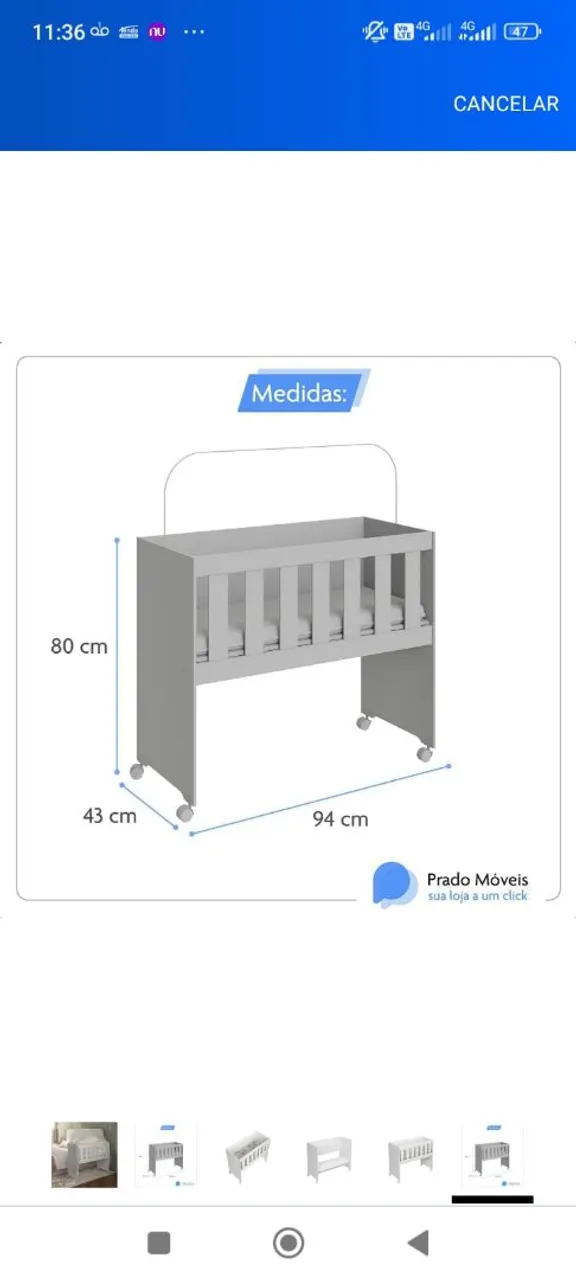 Berço Mini Cama com Rodinhas - Novo!