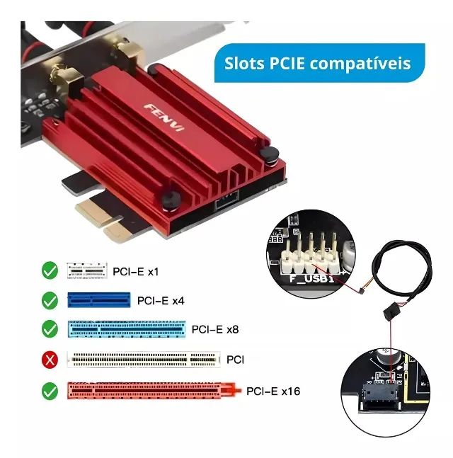 Placa de Rede Pci-e Wi-Fi 6 AX1800 Dual Band 2.4/5ghz Bluetooth 5.2 Fenvi para PC - Foto 4
