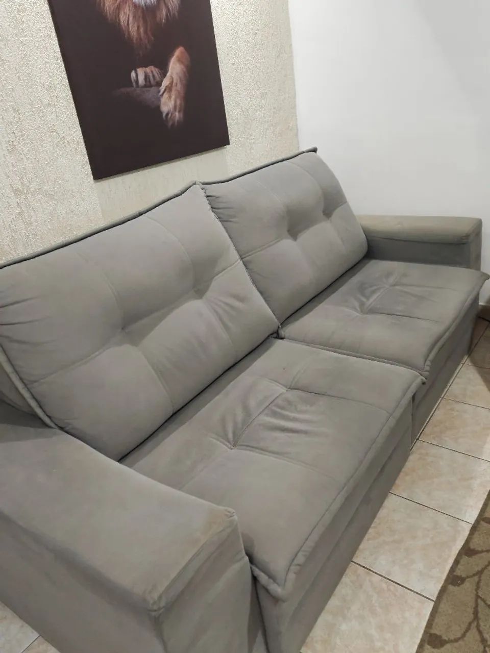 Sofá 3 lugares Suede Retrátil 