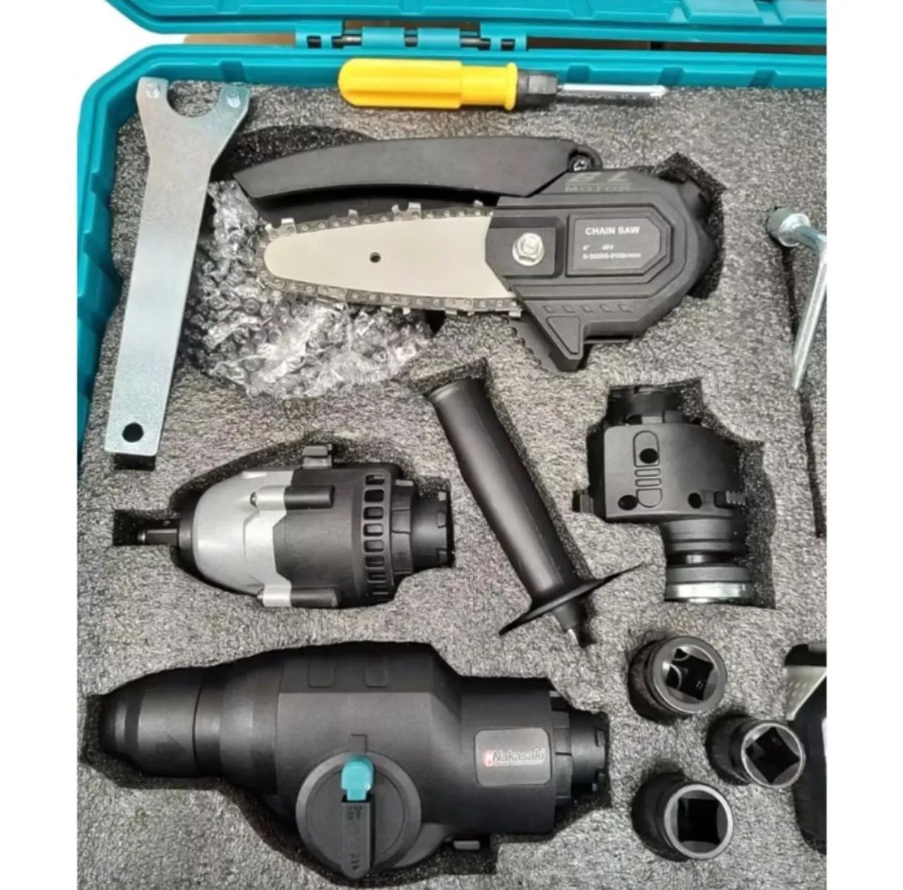 Kit chave de impacto furadeira martelete moto Serra Esmerilhadeira A Bateria 5 Em 1 48V - Foto 6