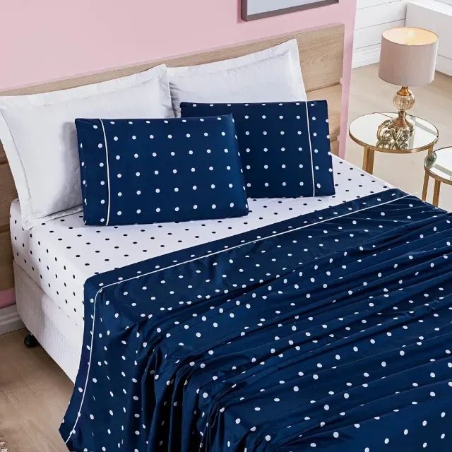 Jogo de Lençol Azul Marinho com bolinhas Solteiro - Foto 2