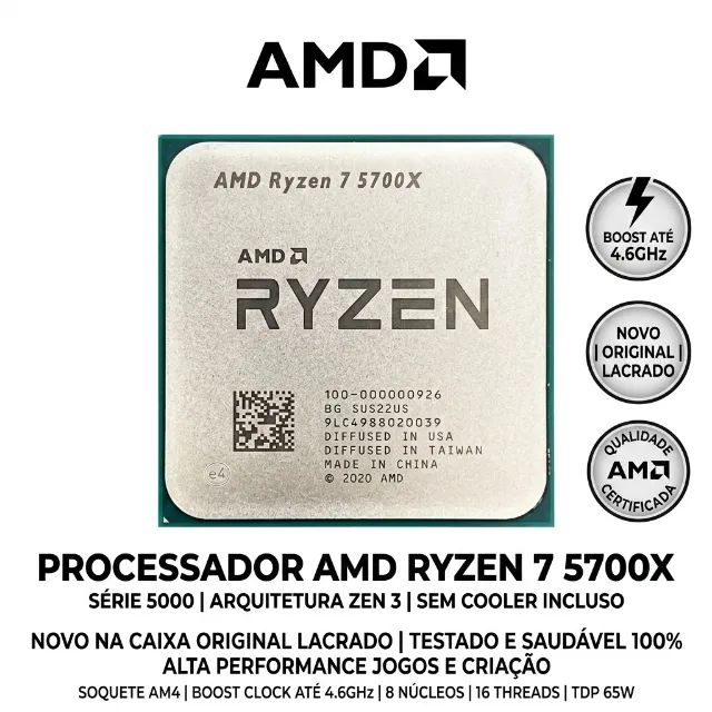 Processador AMD Ryzen 7 5700X 4.6GHz AM4 Novo na Caixa Original
