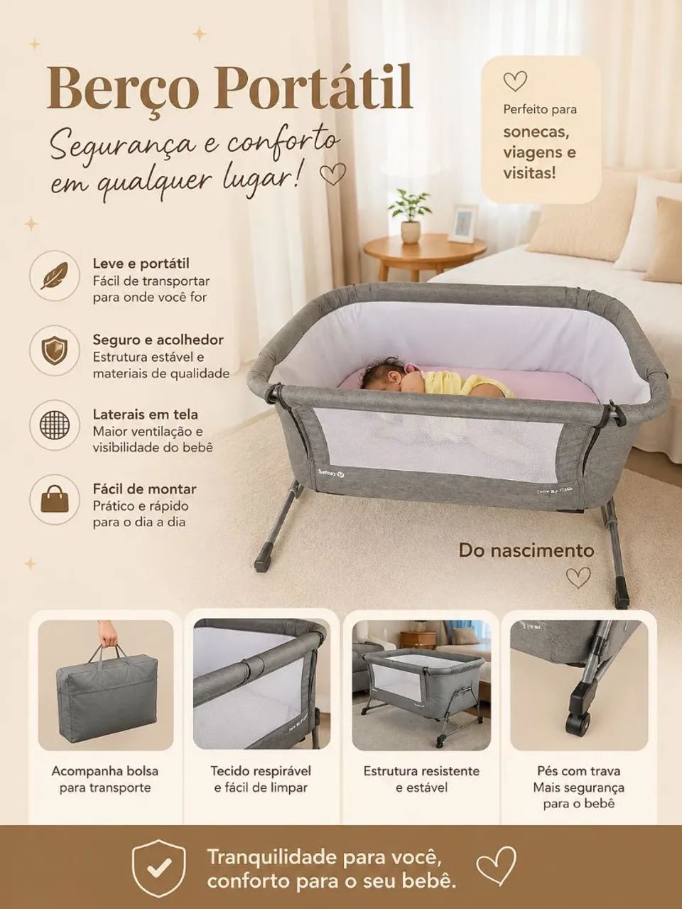 Berço Portátil Safety Portátil - Foto 3