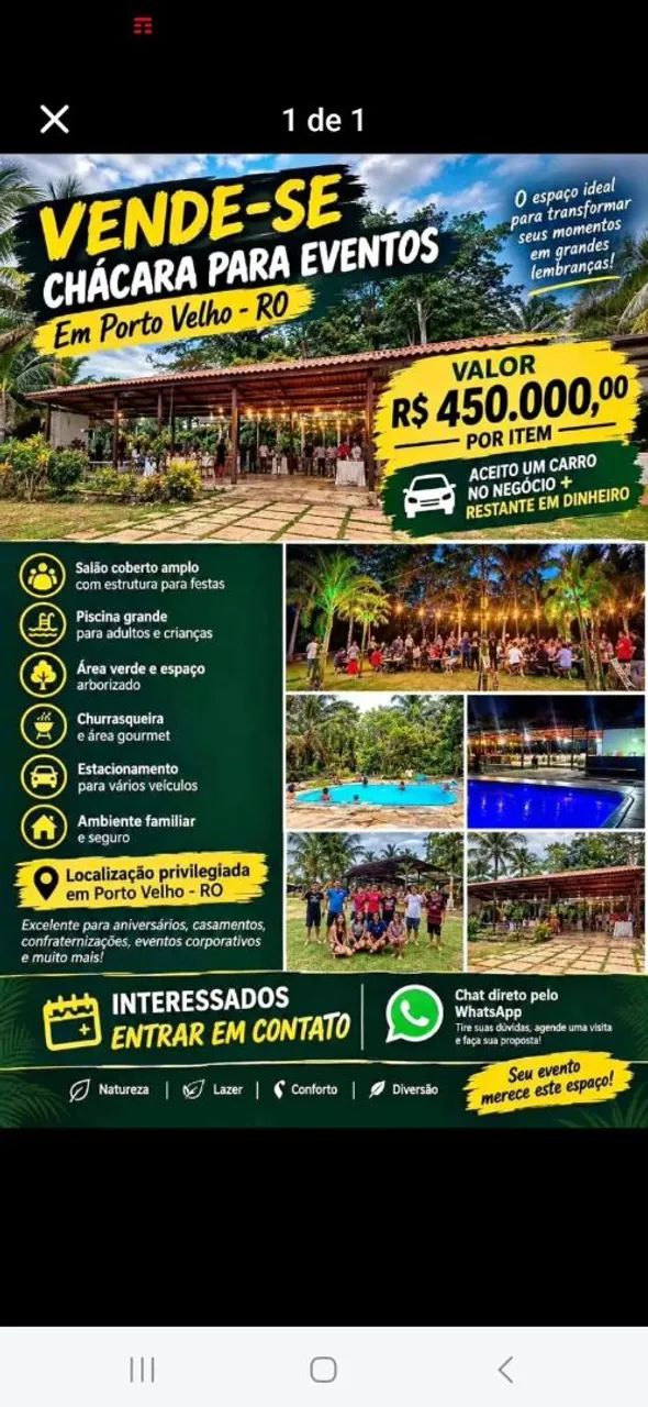 Vende-se uma linda chácara de Eventos 