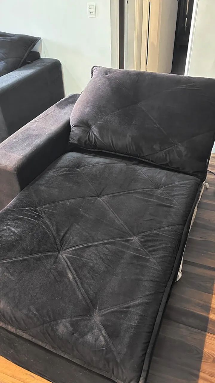 Sofá Retrátil e Reclinável 2,40m Veludo Preto - 2 Módulos - Foto 5