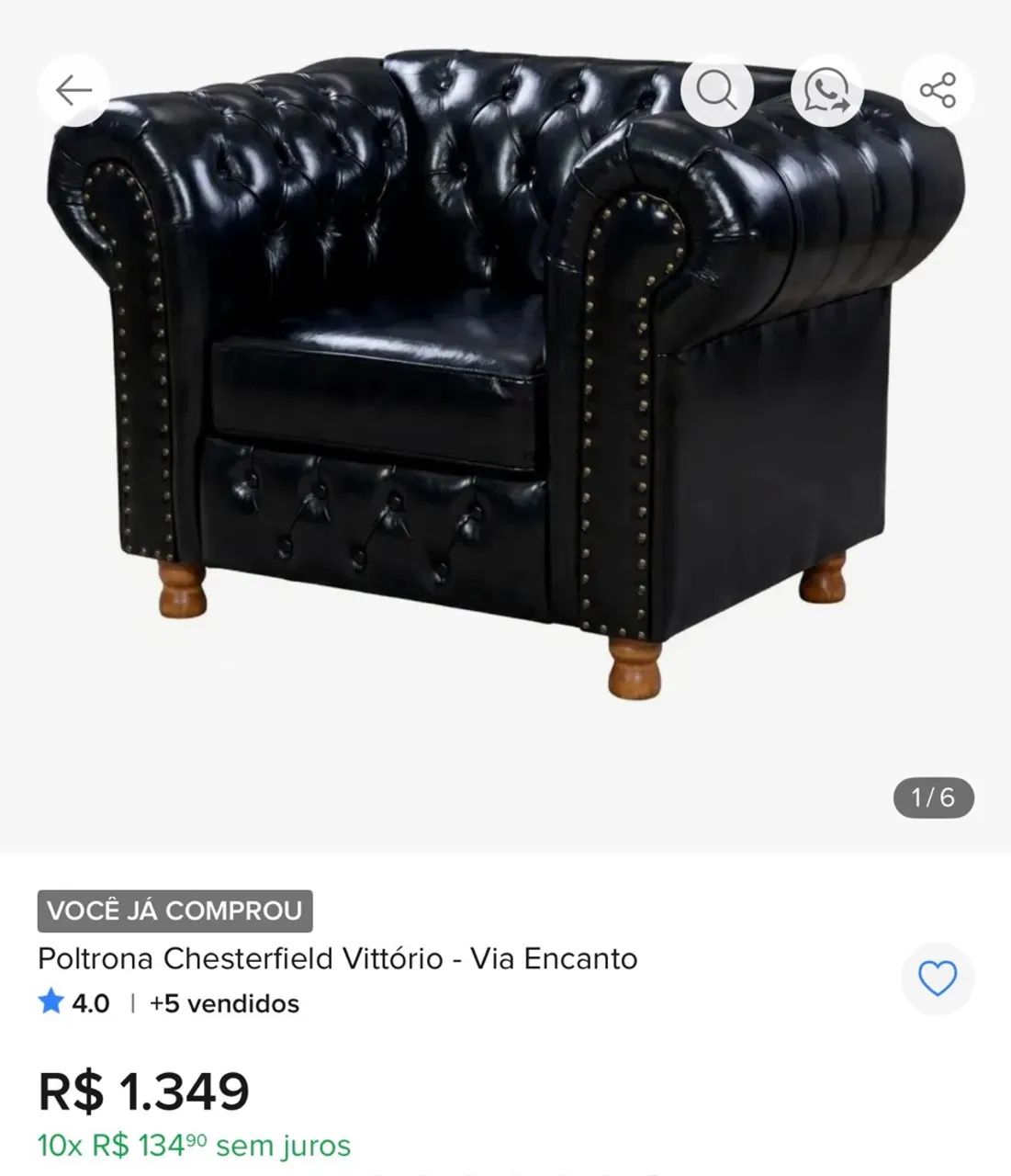 Poltrona Chesterfield Preta Impecável - Quase Nova - Foto 2