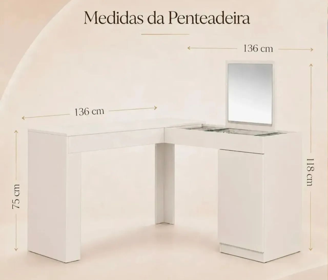Penteadeira/Escrivaninha em L com Espelho - Foto 3