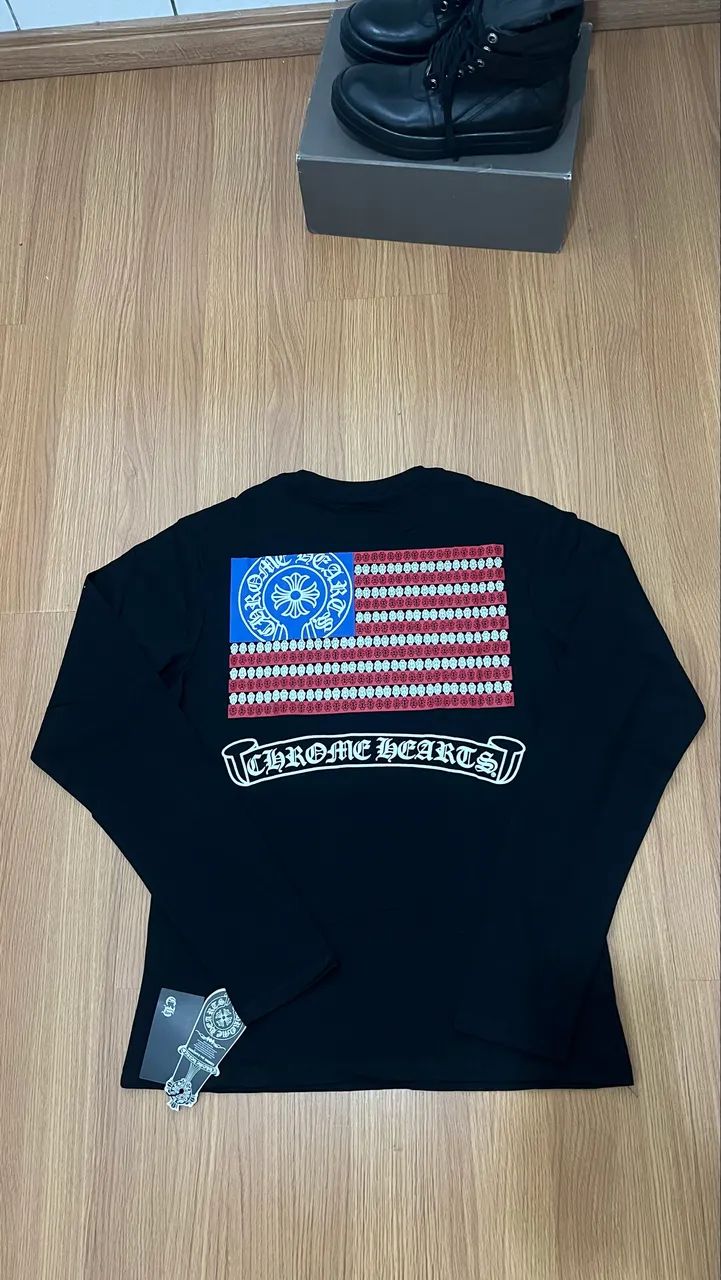 Longsleeve Chrome Hearts Us flag preta