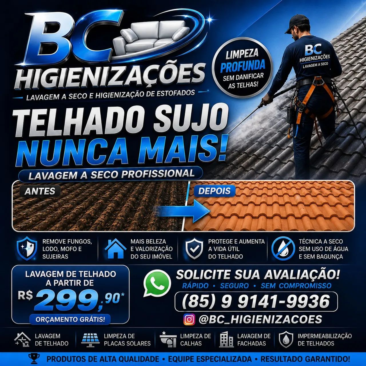 Lavagem de telhado a seco profissional. - Foto 2