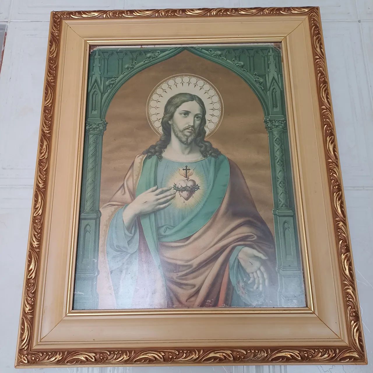 Antiguidade quadro Sagrado Coração de Jesus - Foto 4