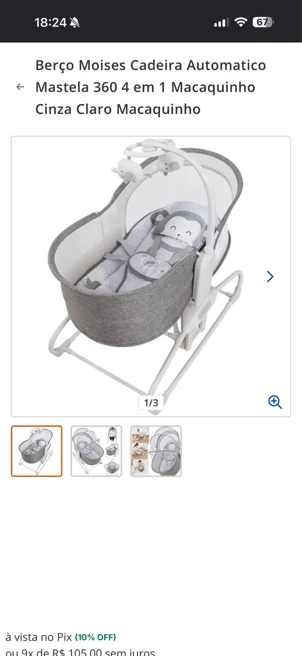 Berço Moisés cadeira Automática Mastela 4 em 1 