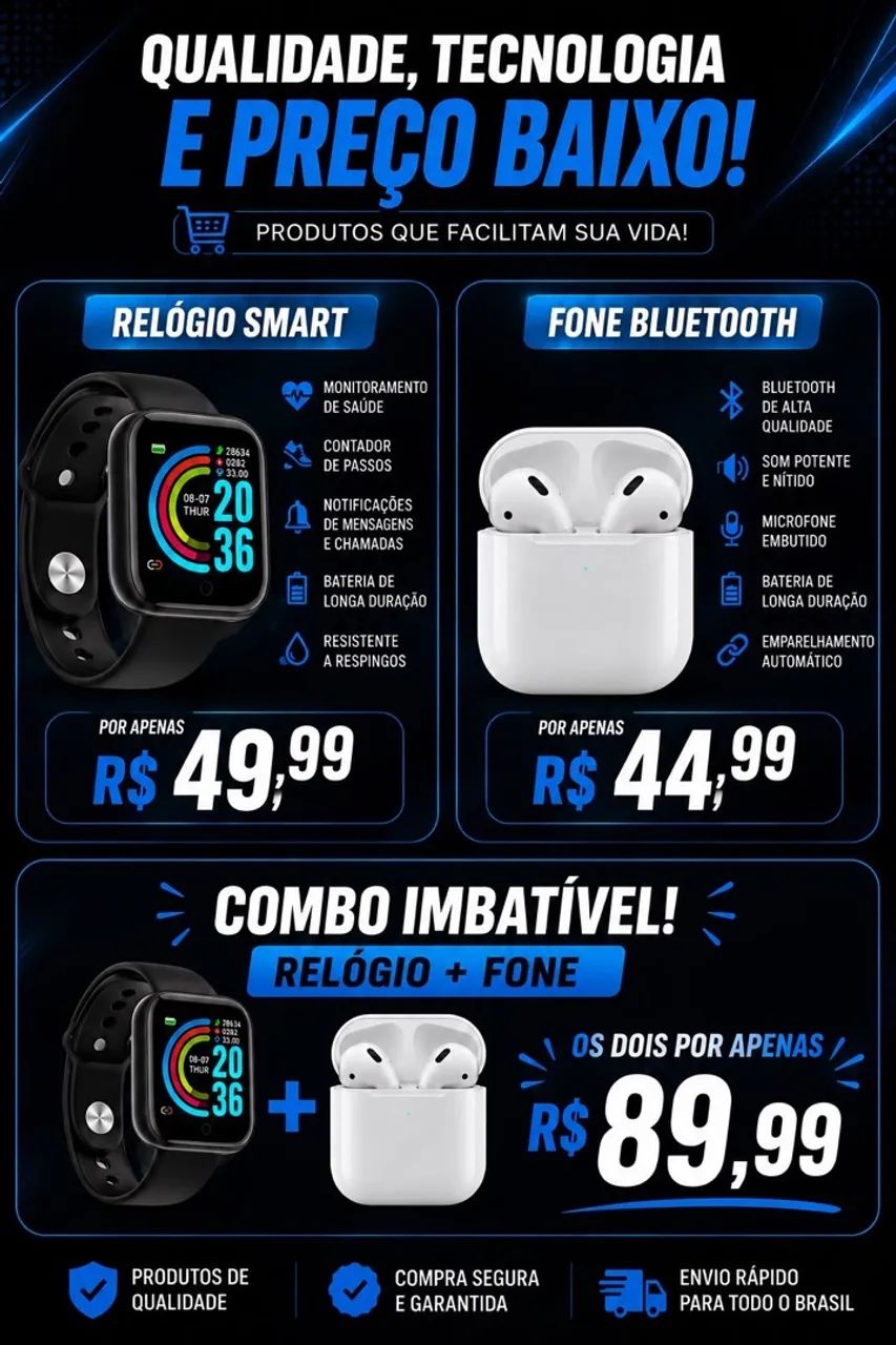 Fones e relógio 