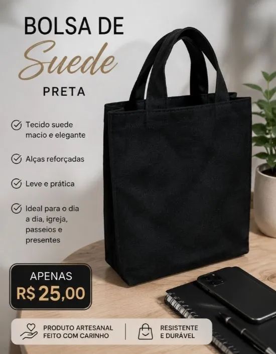 Bolsa de Suede Preta - Elegante e Artesanal