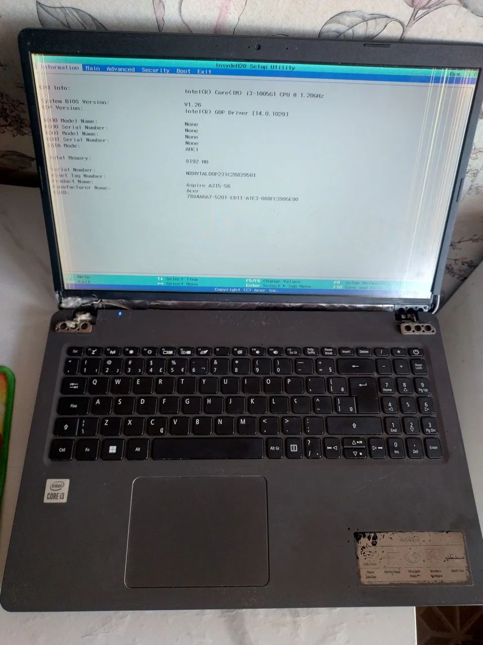 Notebook Acer i3 10 Ger 8 ram para conserto leia 