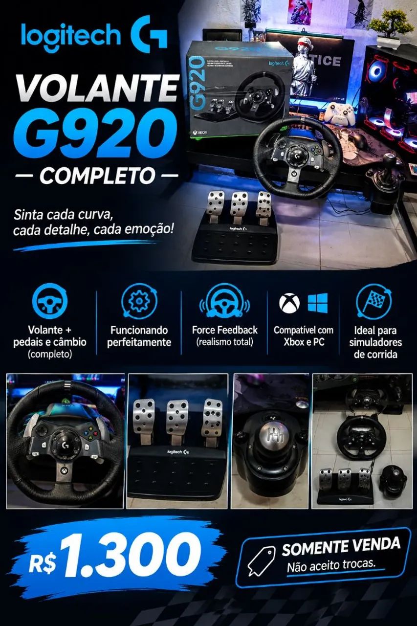 Logitech G920, somente venda.