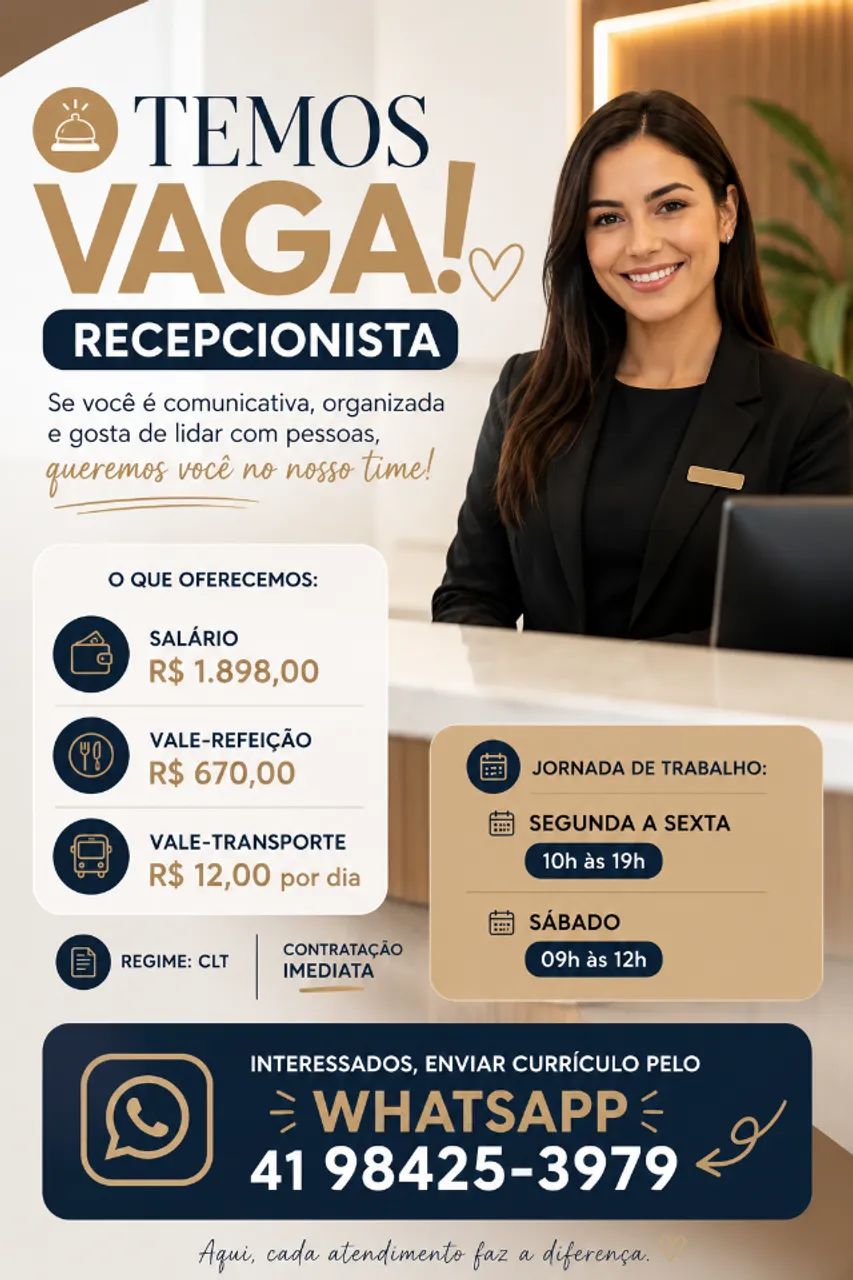 VAGA PARA RECEPCIONISTA 