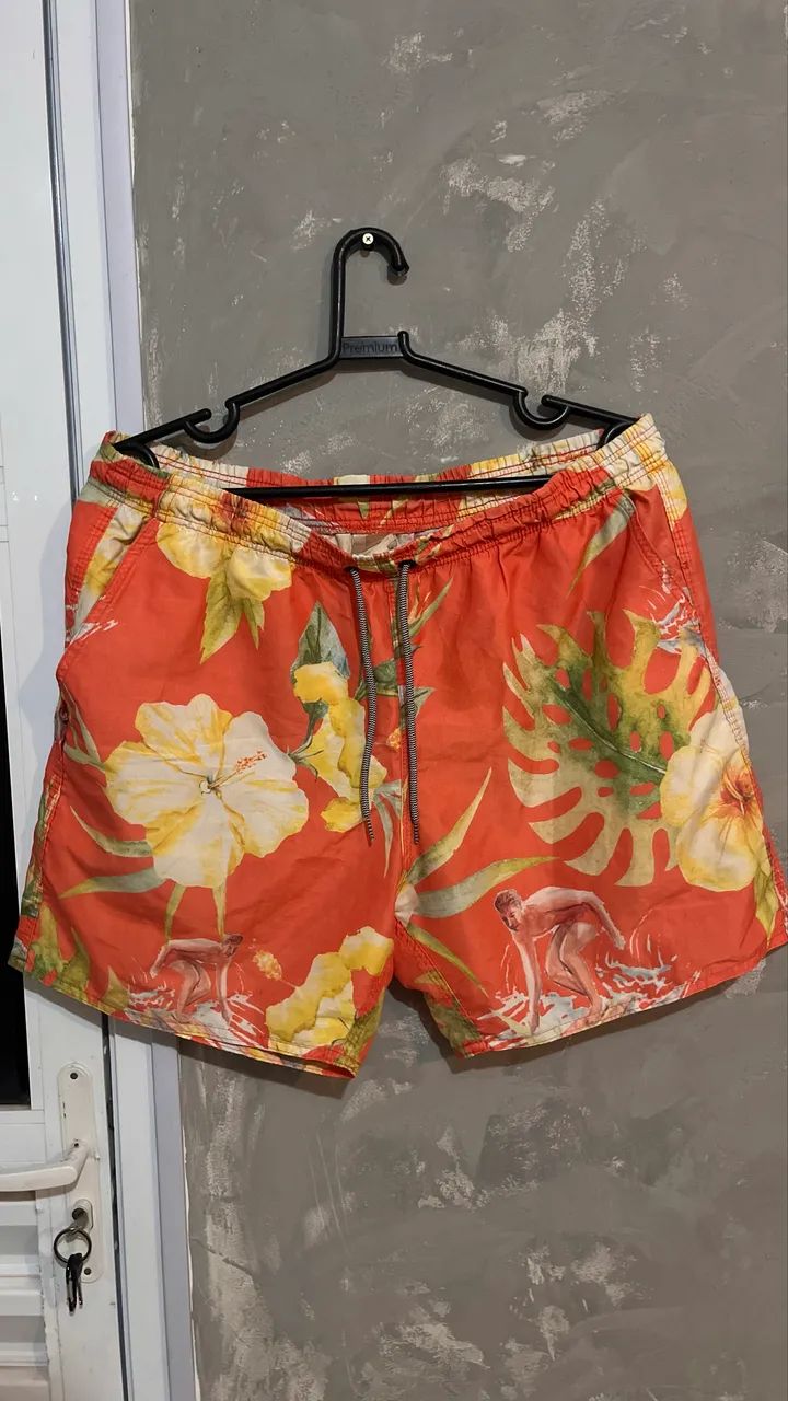 short florido masculino laranja