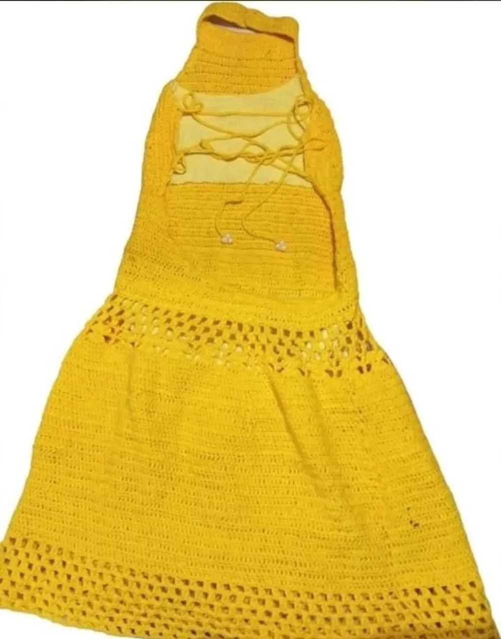 Vestido de crochê amarelo solar Tam P - Foto 4
