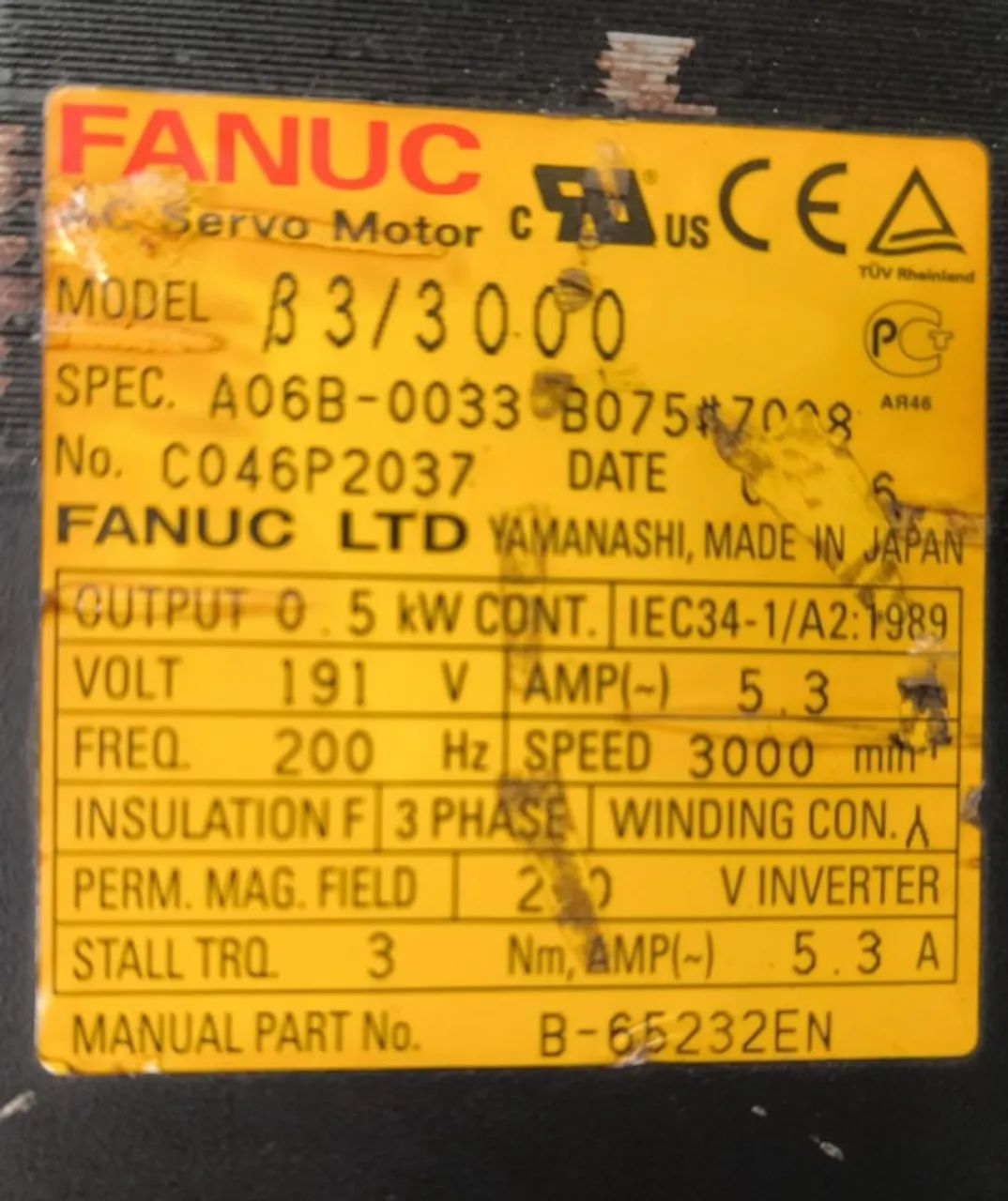 Servomotor Fanuc A06B-0033-B75#7008 com encoder  - Foto 3