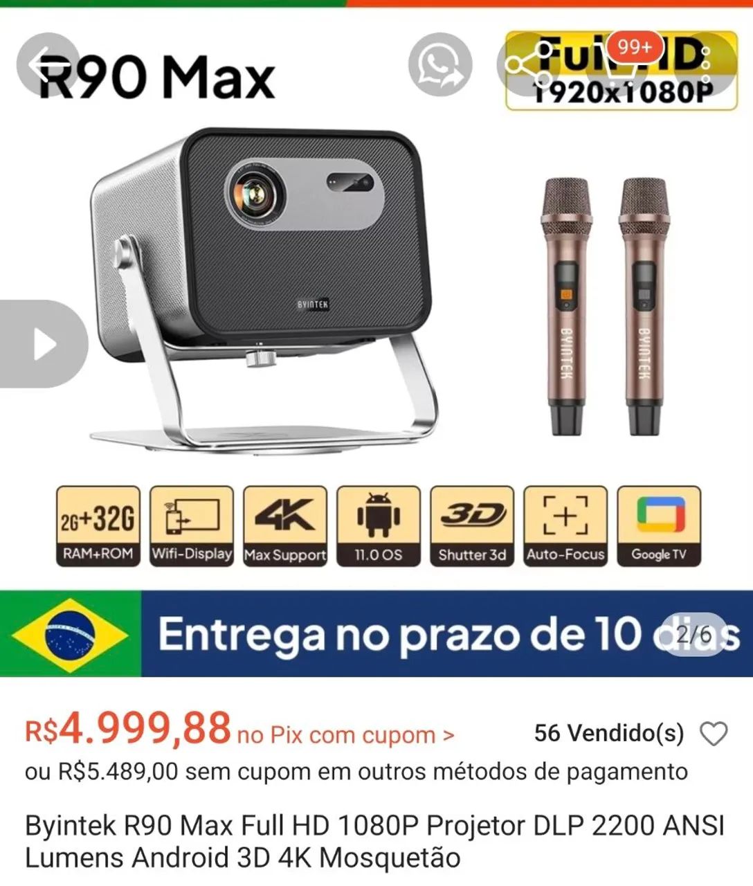 Projetor byintek r90 max 