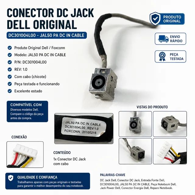 Conector DC Jack Dell DC301004L00 Notebook - Foto 2