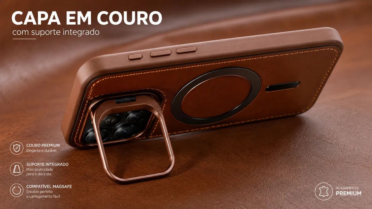 Case Capinha para IPhone 16PRO em couro com proteção para Lentes - Foto 3