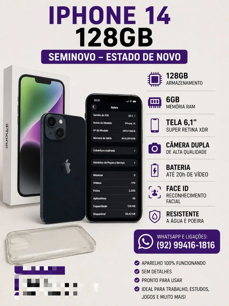 IPhone 14. 128g memoria 6g de RAM 