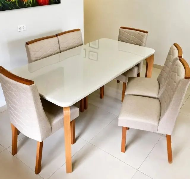 MESA DE JANTAR  6 CADEIRAS 180X90 CM C/VIDRO
