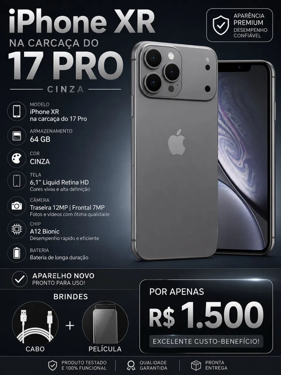 iPhone XR na carcaça do 17 pró
