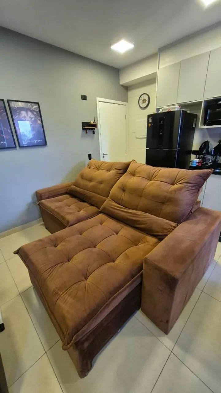 Sofa retrátil e reclinável 3 lugares marrom