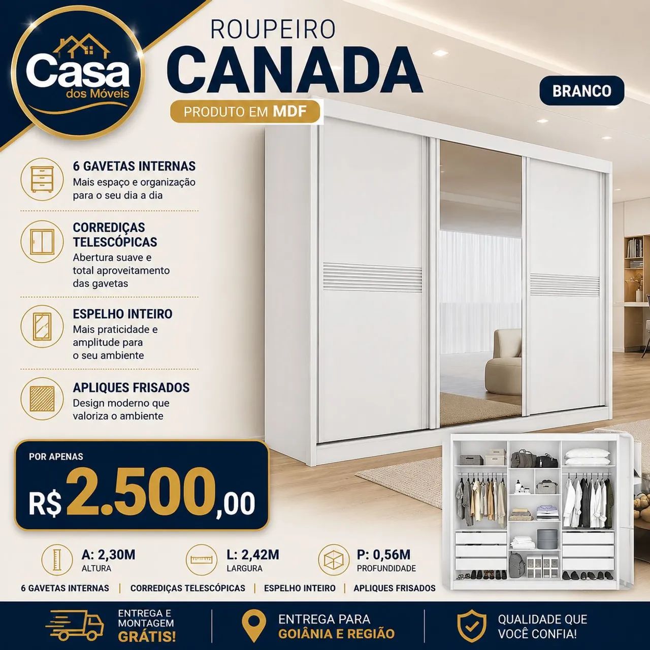Guarda roupa Canadá - Branco 