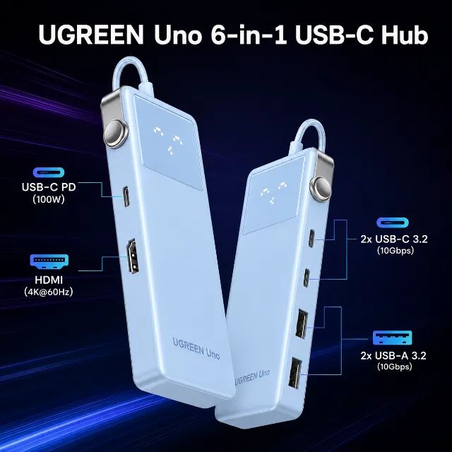 Kit Hub Ugreen Uno 6 em 1 Azul + Cabo USB-C 100W 1m - Foto 4