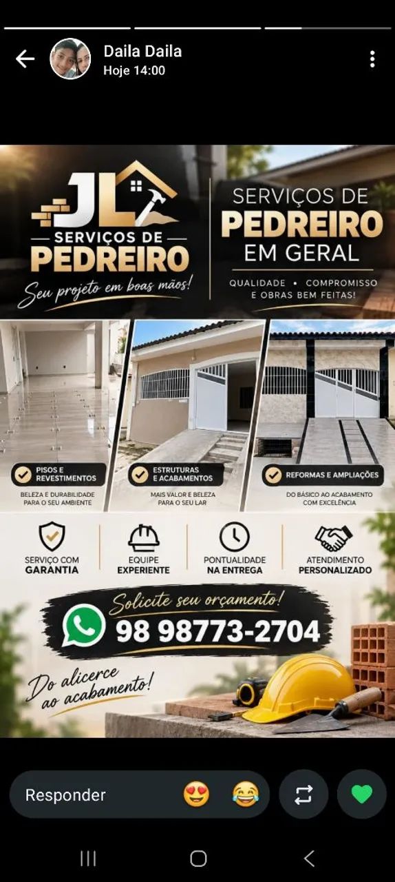 Trabalho com reforma sou pedreiro 