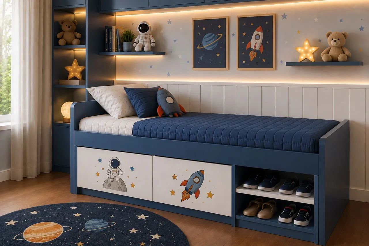 Cama Infantil Solteiro 100% MDF com 2 Gavetas e Sapateira - Foto 3