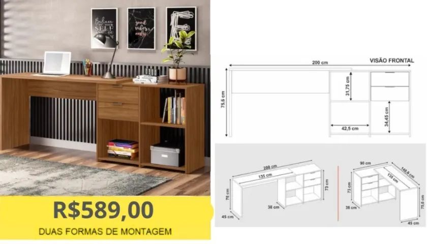 ESCROVANINHA EM L A PRONTA-ENTREGA  - Foto 2