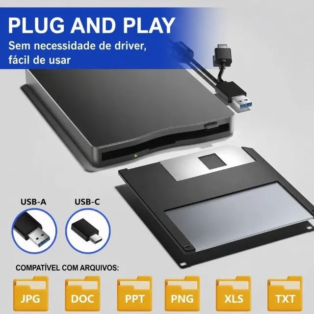 Unidade externa USB disquete de 3,5 polegadas (disco de 1,44 MB) p/ Windows (USB e USB-C) 