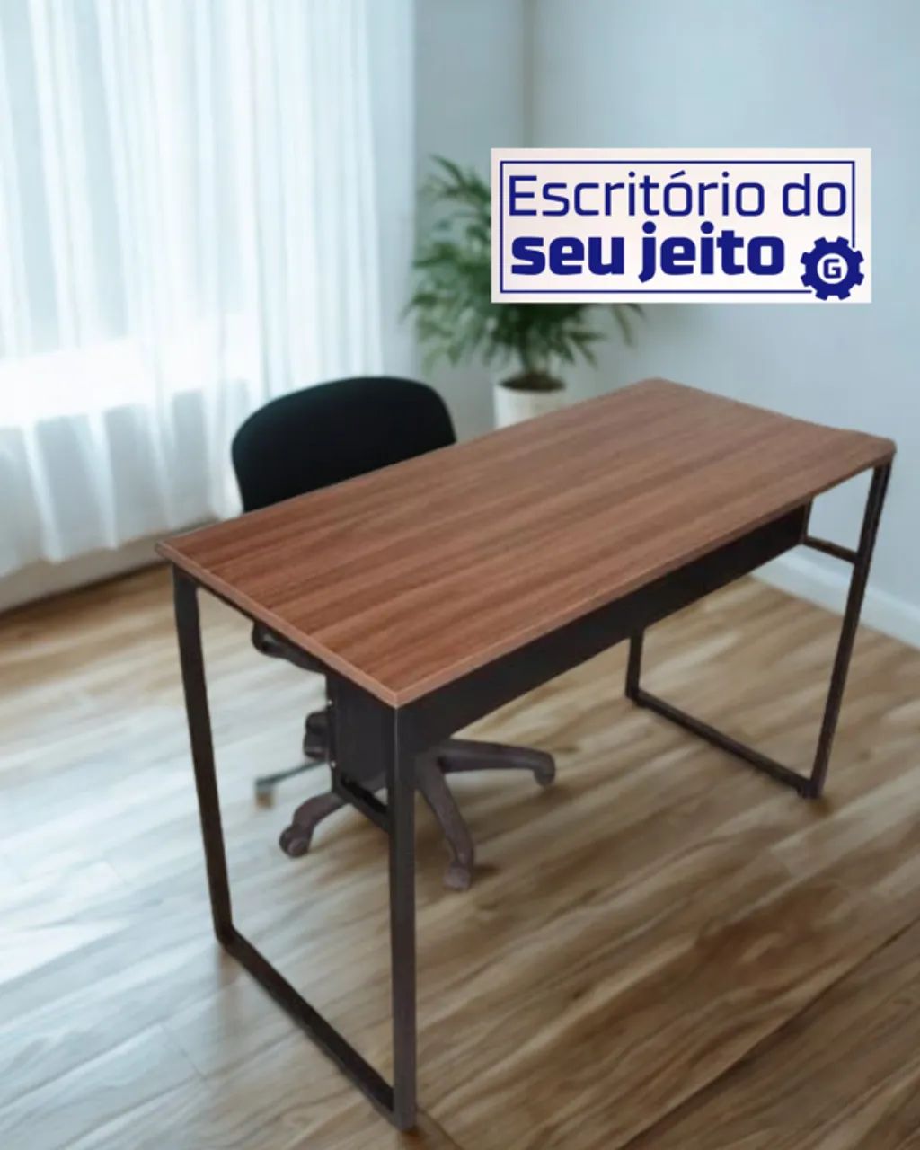 Mesa de Escritório Industrial 1,1m REFORÇADA Amadeirada NOVA Multiuso Notebook - Foto 2