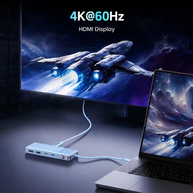 Kit Hub Ugreen Uno 6 em 1 Azul + Cabo USB-C 100W 1m - Foto 5