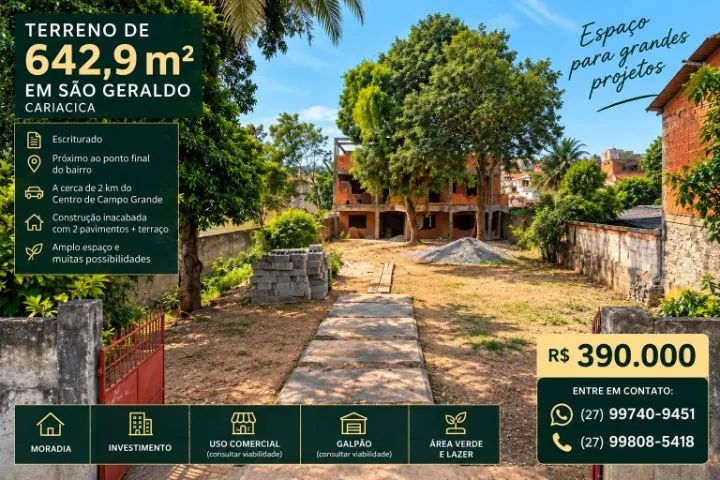 Terreno 643m² escriturado + construção | São Geraldo