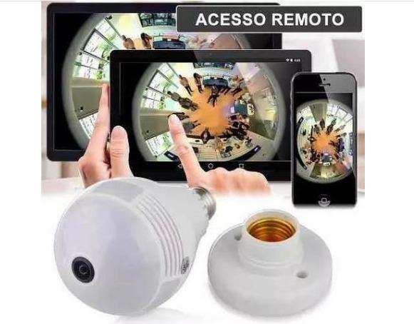 Lâmpada Espiã Câmera Ip Led Wifi HD Panorâmica 360º Celular - Foto 2