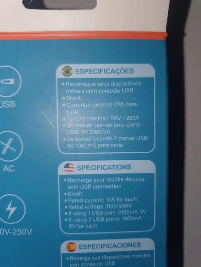 Tomada e interruptor com USB.