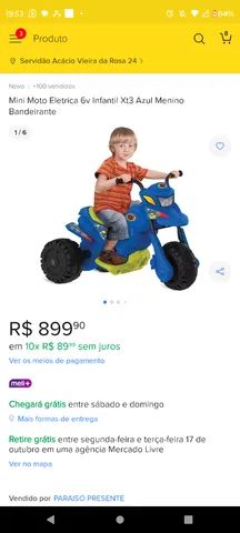 Mini Moto Eletrica 6v Infantil Xt3 Azul Menino Bandeirante