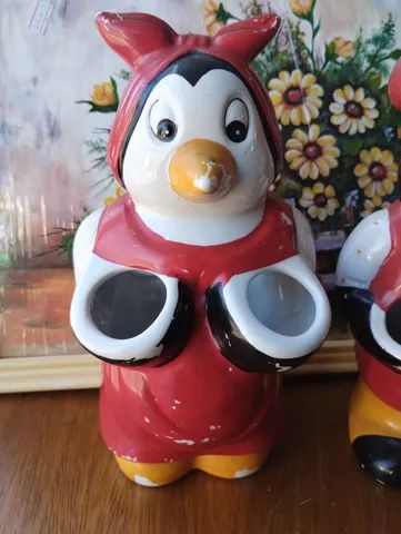 Antigo casal de pinguins em porcelana porta colher de madeira. - Foto 4