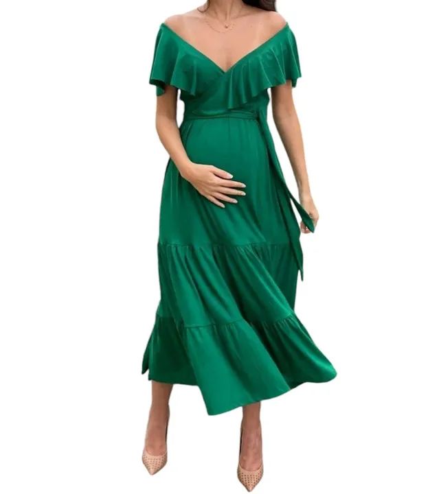 Vestido vermelho midi com babado - Foto 4