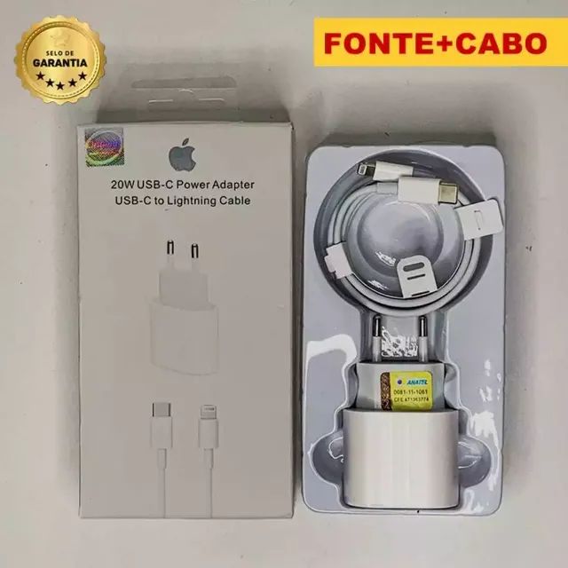 (ORIGINAL) Kit Carregador para iPhone Fonte+Cabo 20w Turbo USB-C - Entrega Grát - Foto 3