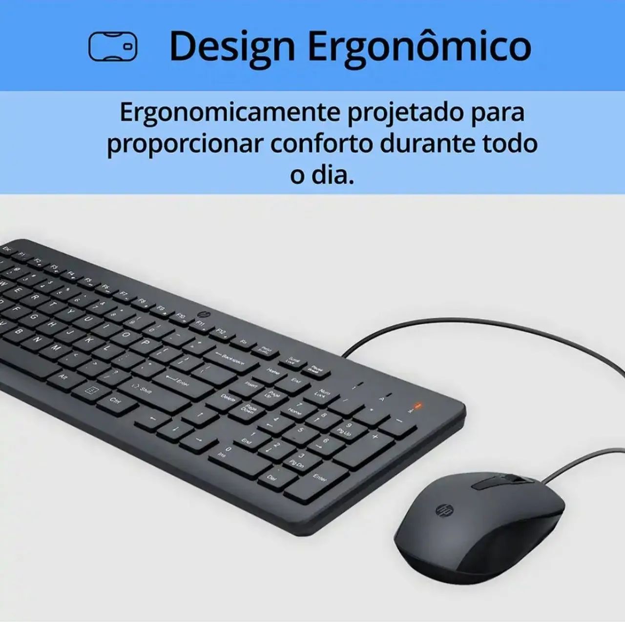 Teclado e Mouse com fio USB HP 150, Design Ergonômico, Tecla Silenciosa, Layout ABNT  - Foto 5